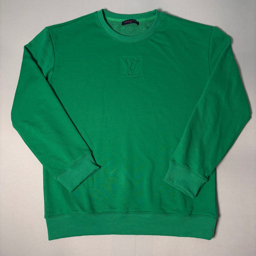 Mens Green Crewneck Sweatshirt Tonal Embossed Logo Pullover XL